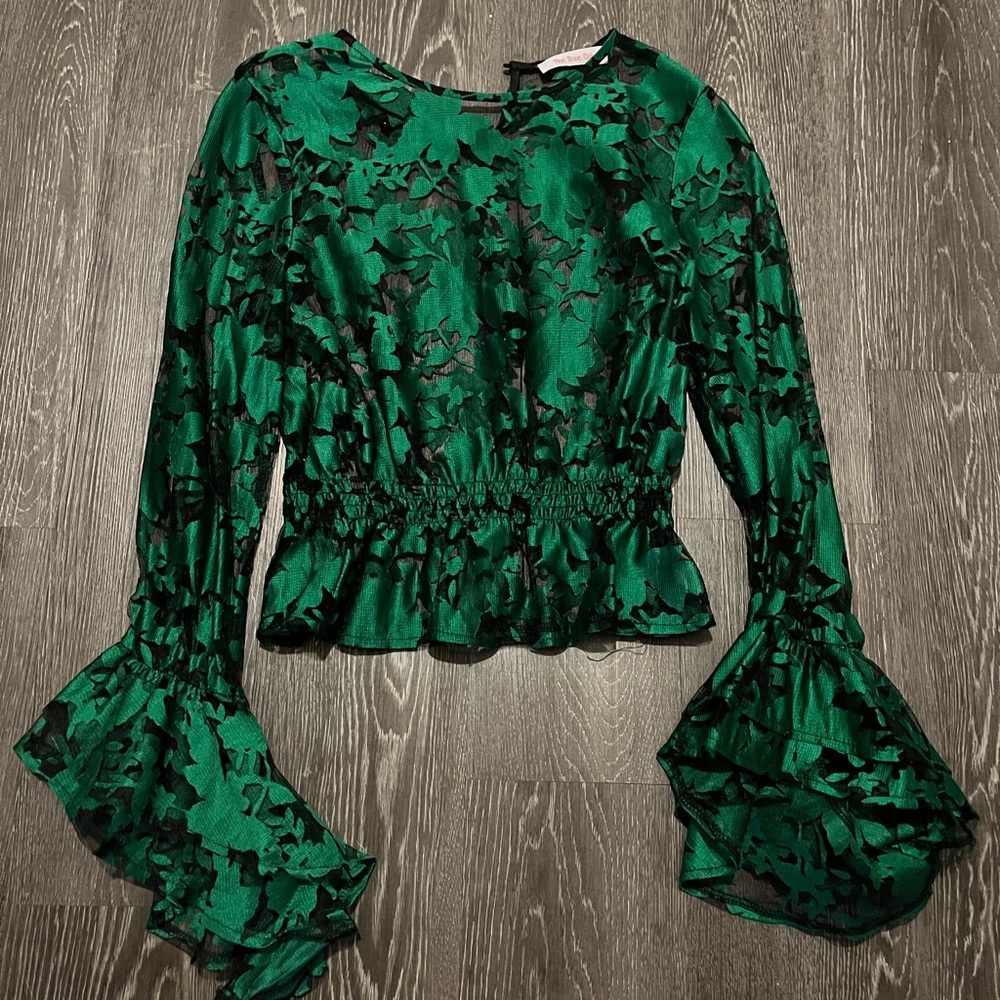 Boutique | Emerald Lace Evening Blouse | XS